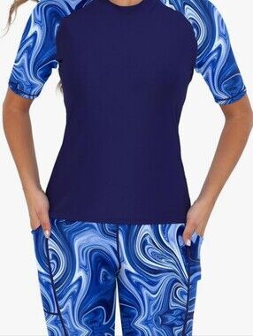 Tournesol Swim Set Shirt & Shorts NEW 2XL -Blue -UPF 50+ -Built In Bra & Briefs